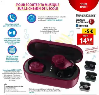 Lidl Écouteurs true wireless silver crest offre