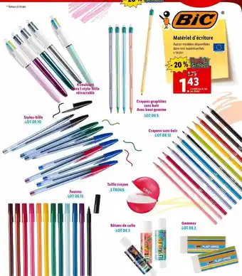 Lidl Stylos-bille, feutres, bâtons de colle, taille crayon, gommes, crayons sans bois, crayons graphites sans bois avec bout gomme offre