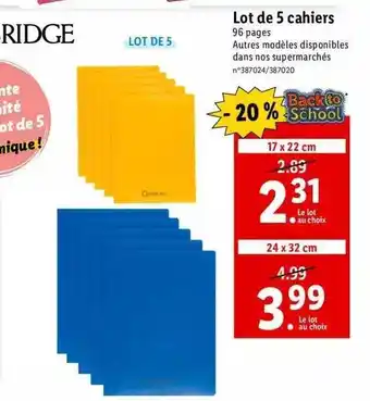 Lidl Lot de 5 cahiers cambridge offre