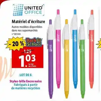 Lidl Matériel d'écriture united office offre