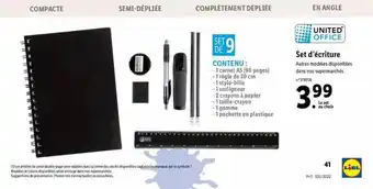 Lidl Set d'écriture united office offre