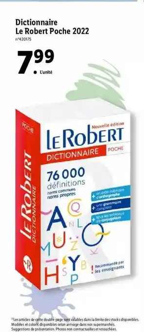 Lidl Dictionnaire le robert poche 2022 offre
