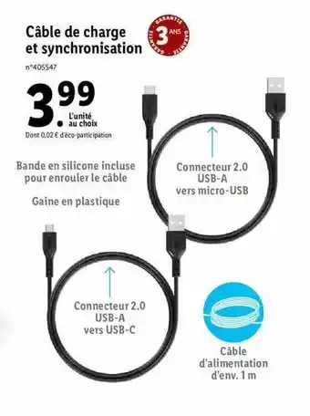 Lidl Câble de charge et synchronisation offre