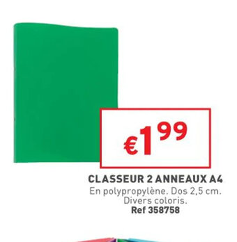 Trafic Classeur 2 Anneaux A4 offre