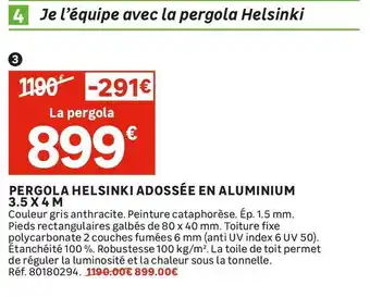 Leroy Merlin PERGOLA HELSINKI ADOSSÉE EN ALUMINIUM 3.5 X 4 M offre