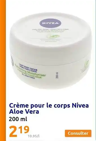 Action Crème pour le corps nivea aloe vera offre
