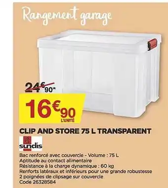 Clip and sotre 75 l transparent sundis