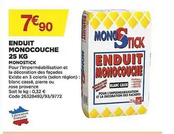 Bricomarché Enduit monocouche 25 kg monostick offre