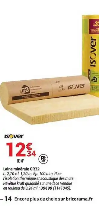 Bricorama Laine minérale gr32 isover offre