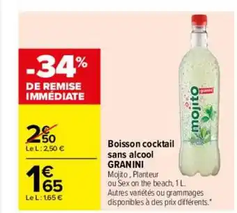 Carrefour Boisson cocktail sans alcool granini -34% de remise immédiate offre