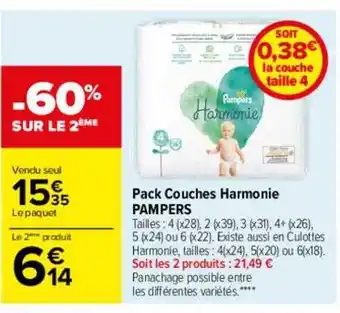 Pack couches harmonie pampers -60% sur le 2ème
