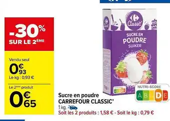 Carrefour Market Sucre en poudre carrefour classic -30% sur le 2ème offre