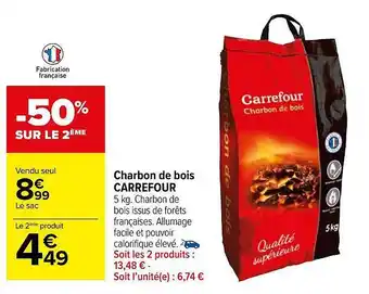 Carrefour Market Charbon de bois carrefour -50% sur le 2ème offre