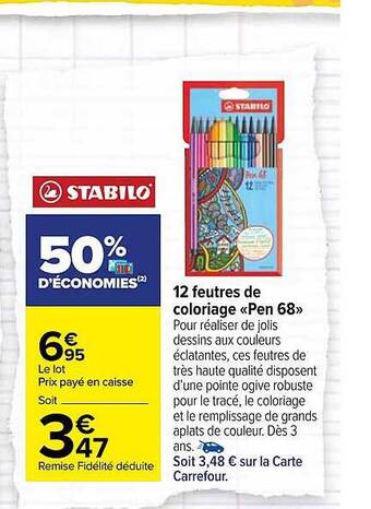 Carrefour Market 12 feutres de coloriage offre