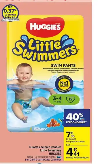 Carrefour Market Culottes de bain jetables little swimmers huggies offre