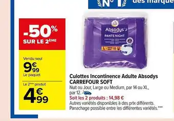 Carrefour Market Culottes incontinence adulte absodys carrefour soft -50% sur le 2ème offre