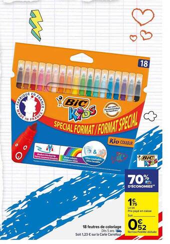 Carrefour Market 18 feutres de coloriage offre