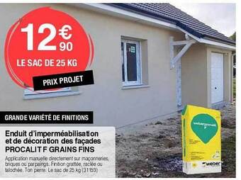 Enduit d'imperméabilisation et de décoration des façades procalit f grains fins