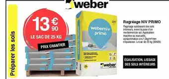 Chretien Matériaux Ragréage niv primo weber offre