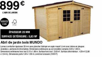 Chretien Matériaux Abri de jardin bois mundo offre