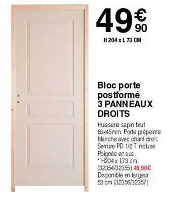 Bloc porte posftformé 3 panneaux droits