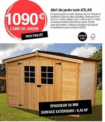 Chretien Matériaux Abri de jardin bois atlas offre