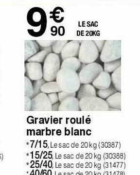 Chretien Matériaux Gravier roulé marbre blanc offre