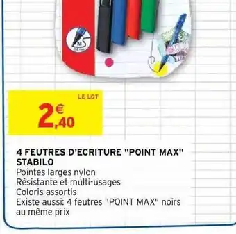 Intermarché 4 feutres d'écriture offre