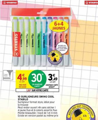 Intermarché 10 surligneurs swing cool stabilo offre
