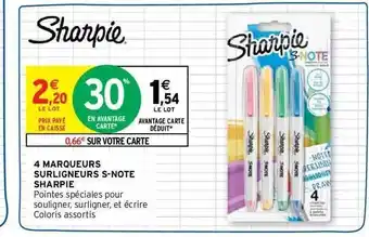 Intermarché 4 marqueurs surligneurs s-note sharpie offre