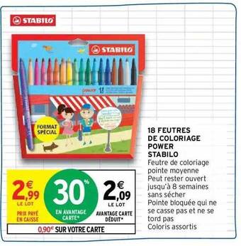 Intermarché 18 feutres de coloriage power stabilo offre