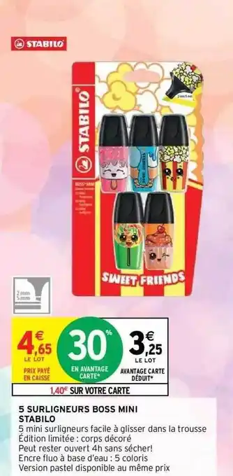 Intermarché 5 surligneurs boss mini stabilo offre