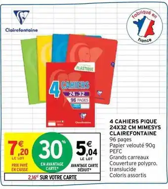 4 cahiers pique 24 x 32 cm minesys clairefontaine