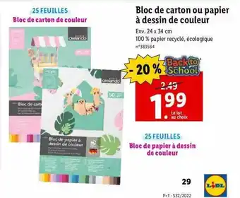 Bloc de carton ou papier à dessin de couleur