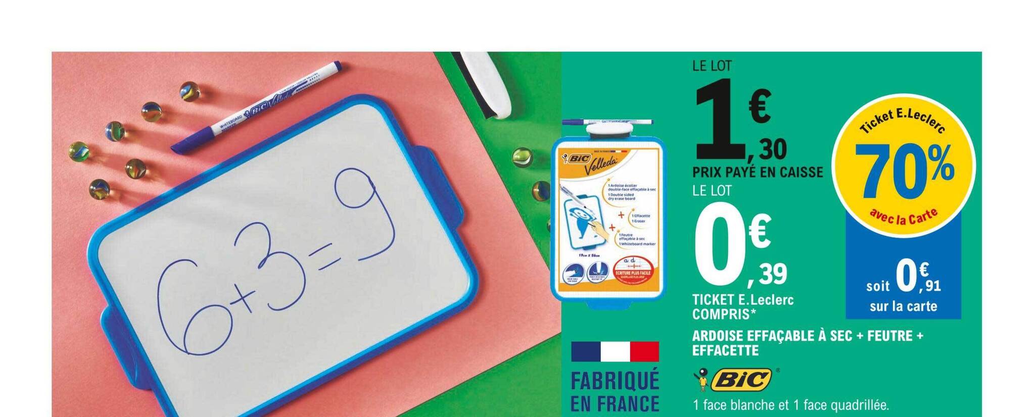 Promo Ardoise effaçable à sec effacette bic chez E.Leclerc