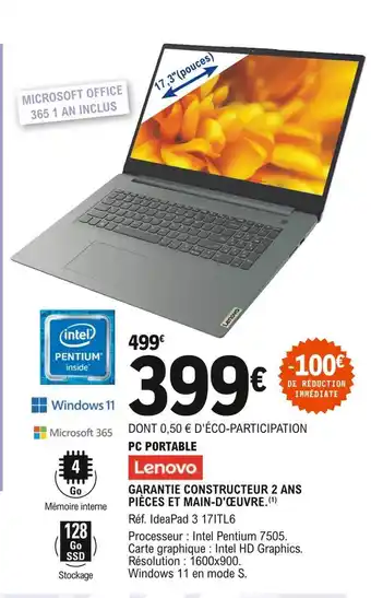 E.Leclerc Pc portable lenovo offre