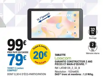 E.Leclerc Tablette logicom offre