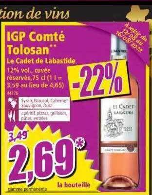 Norma Igp comté tolosan le cadet de labastide offre