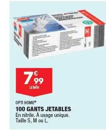 ALDI 100 gants jetables opti home offre