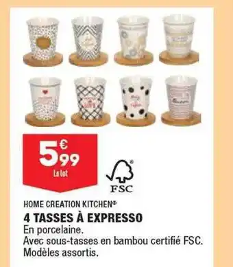 ALDI 4 tasses à expresso home creation kitchen offre