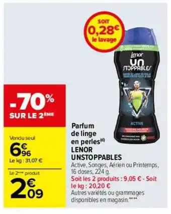 Carrefour Parfum de linge en perles lenor unstoppables offre