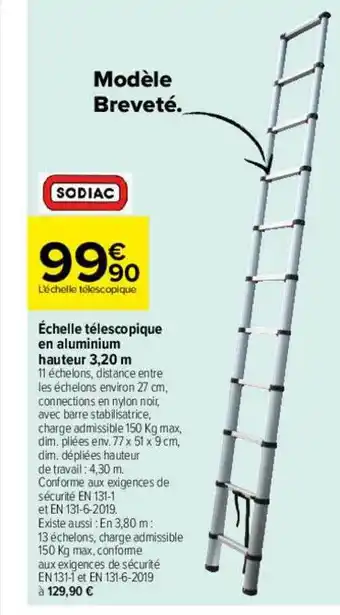 Carrefour Échelle télescopique en aluminium hauteur 3,20m offre
