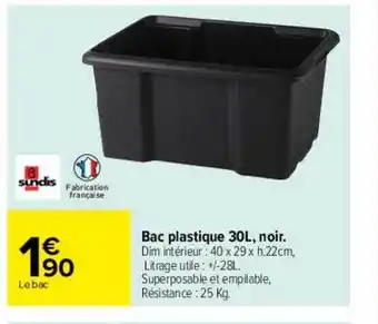 Carrefour Bac plastique 30l, noir offre