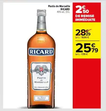Carrefour Pastis de marseille ricard offre