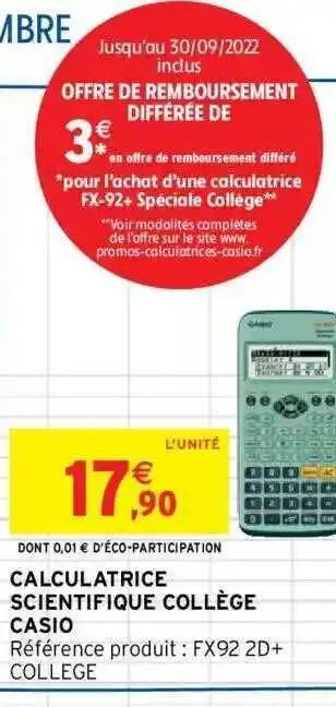 Intermarché Calculatrice scientifisue collège sacio offre