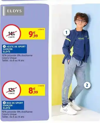 Intermarché Veste de sport eldys, bas de sport garçon eldys offre