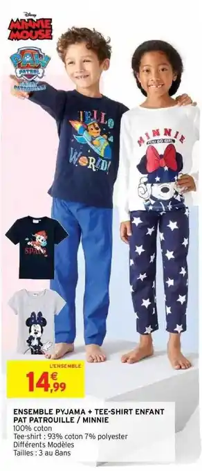 Intermarché Ensemble pyjama + tee-dhirt enfant pat patrouille-minnie offre