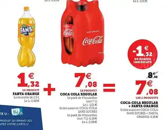Super U Fanta Orange, Coca Cola Regular, Coca-cola Regular + Fanta Orange offre