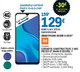 E.Leclerc Smartphone Redmi 9 Gris offre