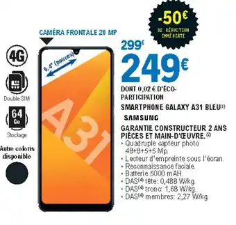 E.Leclerc Smartphone Galaxy A31 Bleu offre